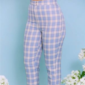 Fore Pinstripe Gingham Trousers, Blue and Ivory, Medium - Adjustable Ankle Zip!